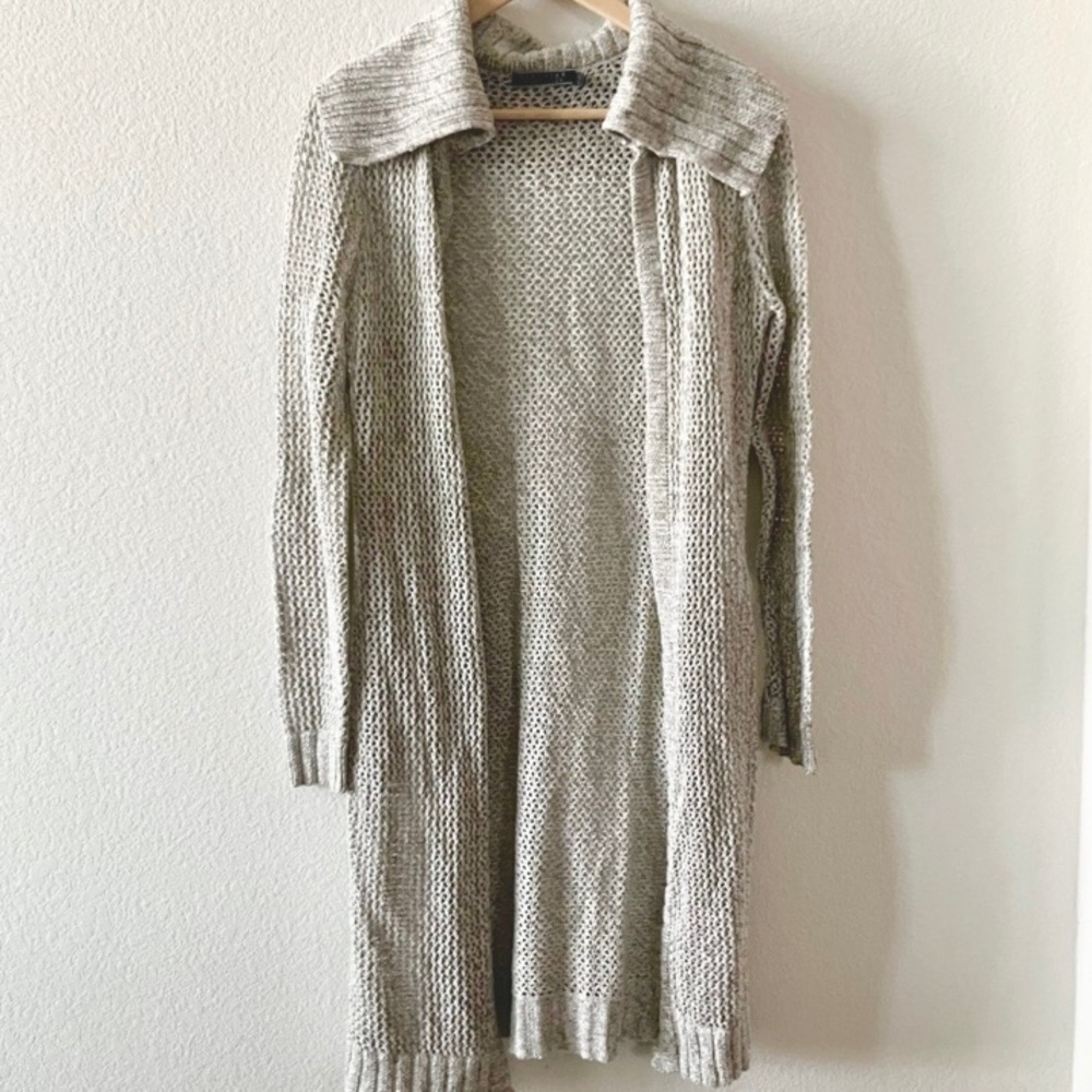Peruvian Connection Boho Minimalist Contemporary Open Front Longline Cardigan M